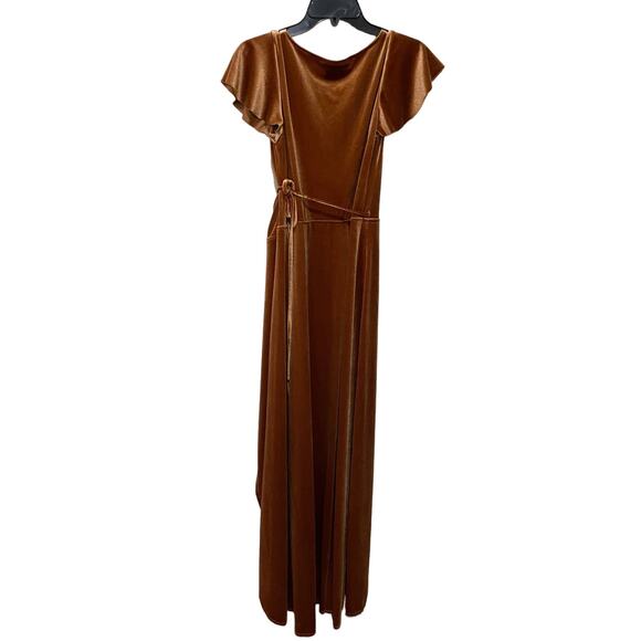 After Six FLUTTER SLEEVE VELVET WRAP MAXI DRESS WITH POCKETS - Picture 7 of 7